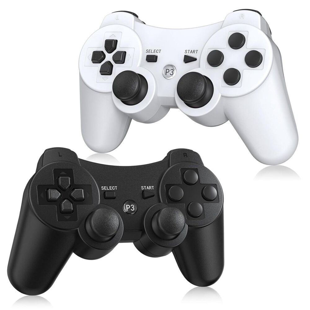 2 Pack Wireless Controller For Playstation3 with 2 Charging Cables (Black&White)